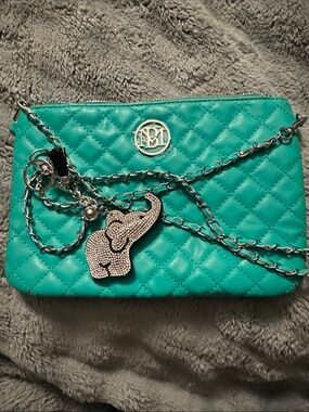 Badgley Mischka Teal Quilted Wristlet with Elephant Charm